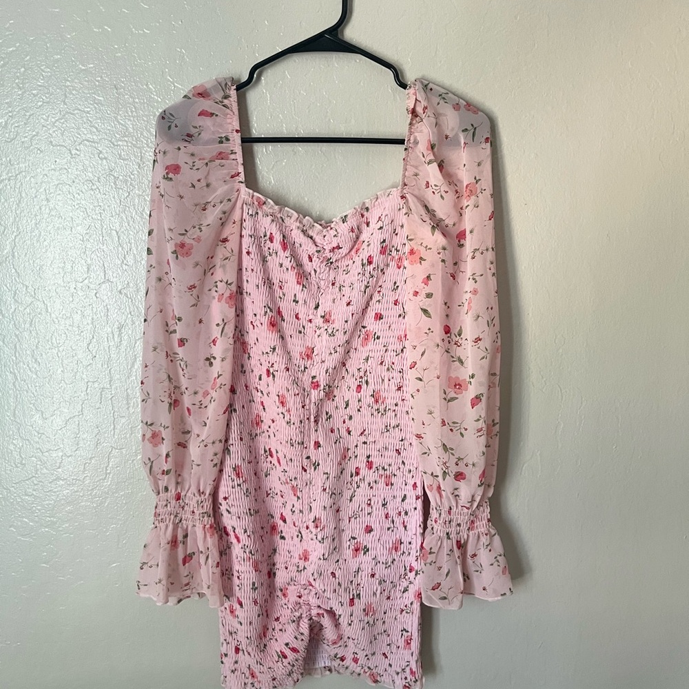 Princess Polly Wildflower Smocked Long Sleeve Pink Mini Dress - Picture 3 of 6
